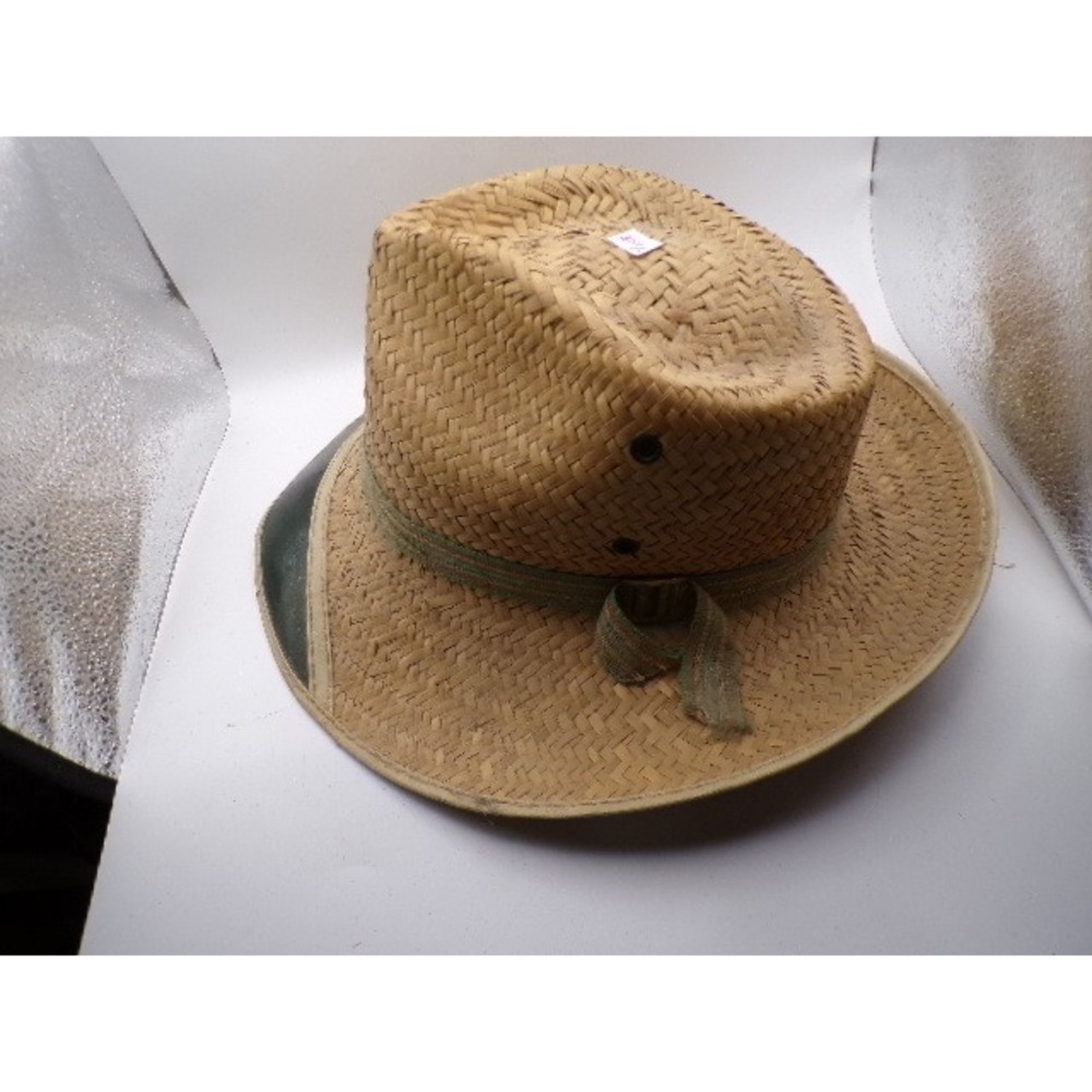 Mens Womens Medium Straw Cowboy Hat Western Style Wide Brim Sun Hat‎ Green Band